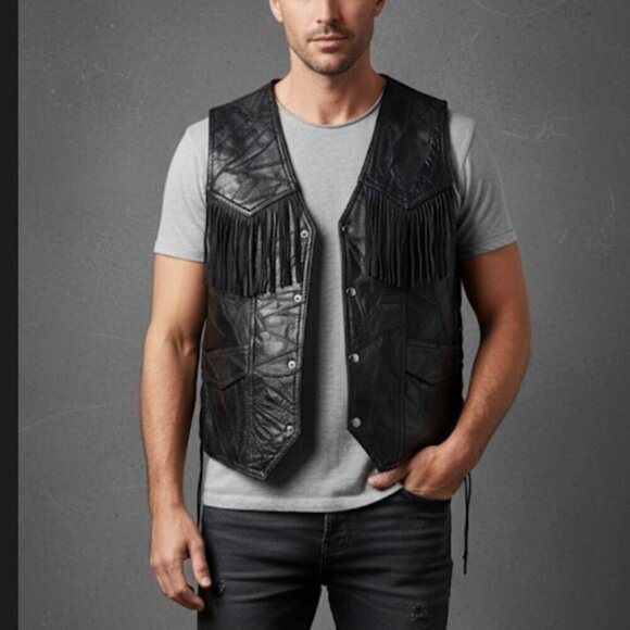 Navarre Leather Company Other - Vintage Navarre Genuine Buffalo Leather Fringe Vest XL – Italian Stone